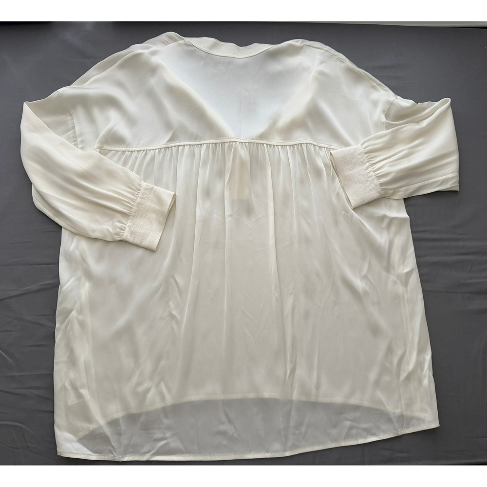 Vince Womens Silk Blend Split Neck Blouse Cream Off White Quiet Luxury Size Sm